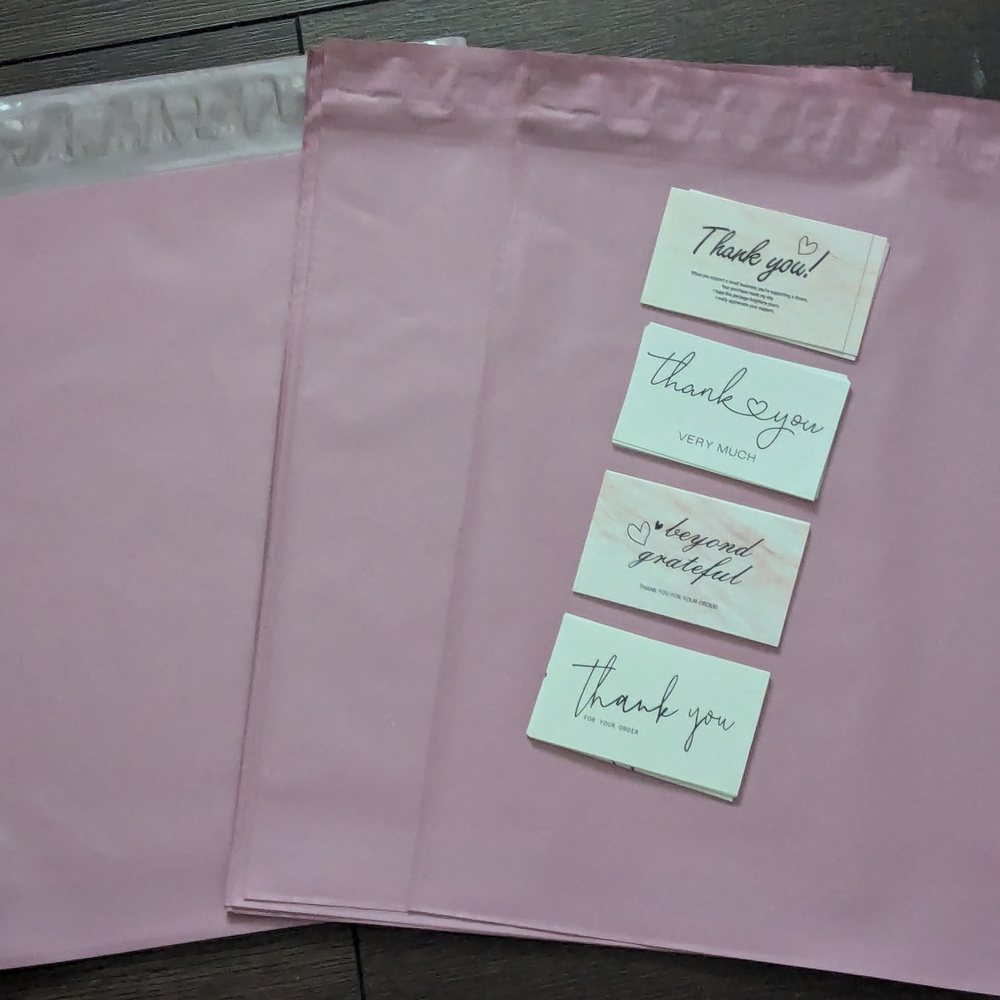 10 PCS Set Pink Poly Mailers 10x13 and asstd Thank You Cards - Picture 1 of 2